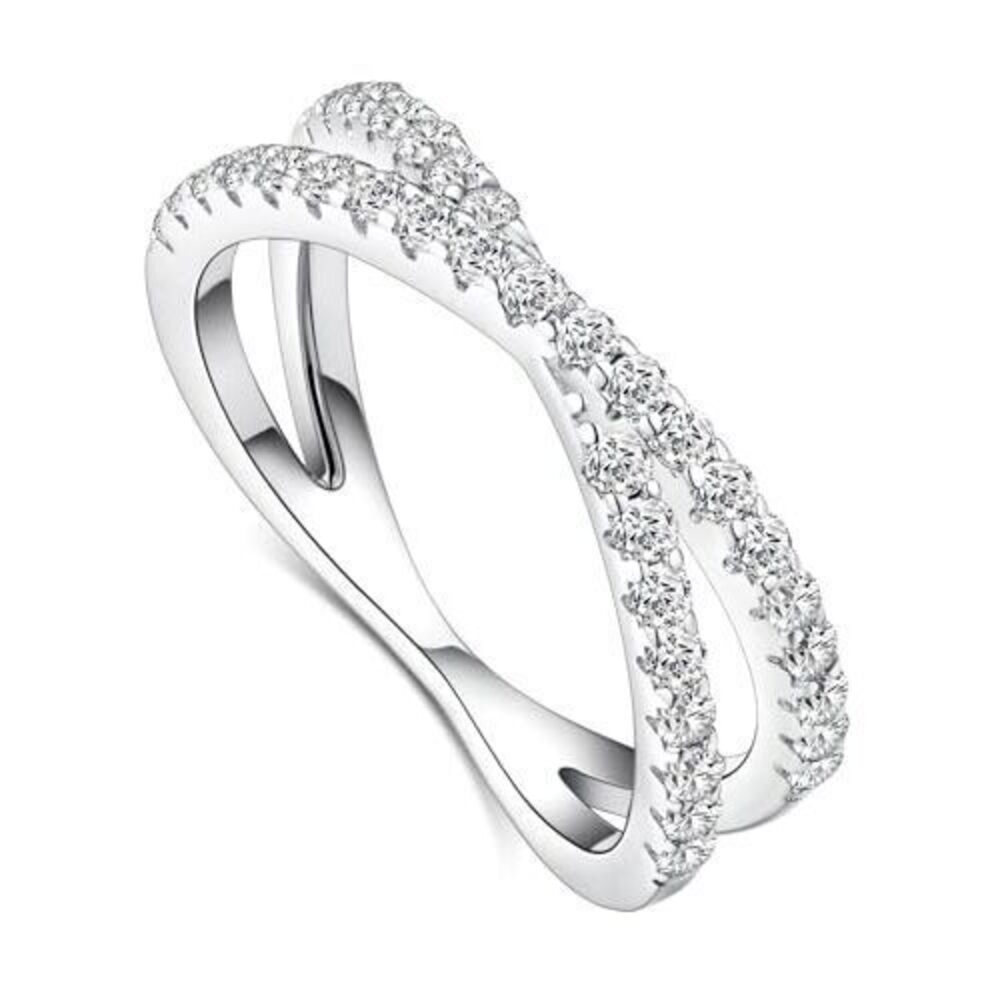 IMOLOVE Moissanite Wedding Band, Criss Cross Ring Wedding Bands for Women Sterl